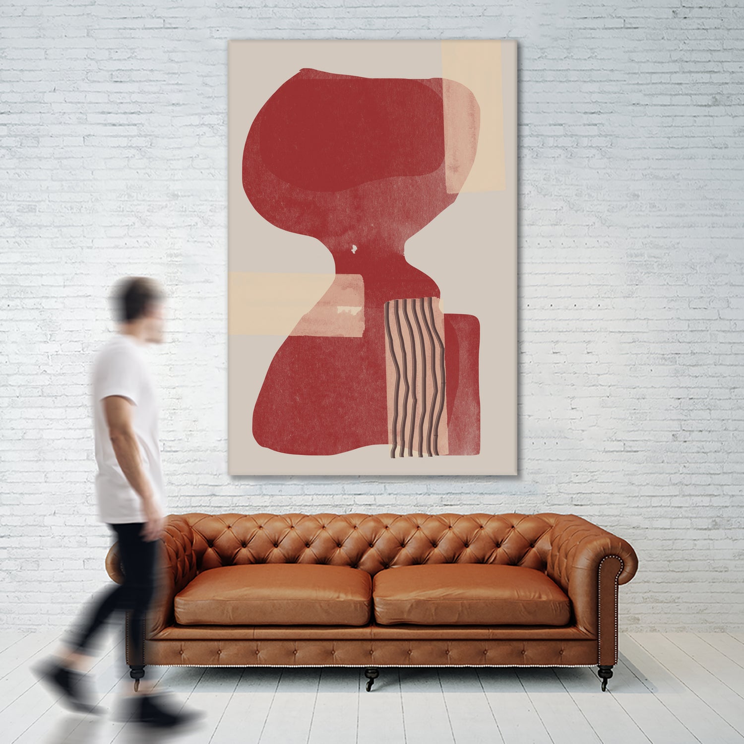 Crimson Harmony by THE MIUUS STUDIO on GIANT ART - red shape abstract, bold, white, grey, gray, calm, painting, print, wallart, wall art, energetic, colourful, graphic print, illustration, soft, brush strokes, cute, prints, home decor, beige, black, drawing