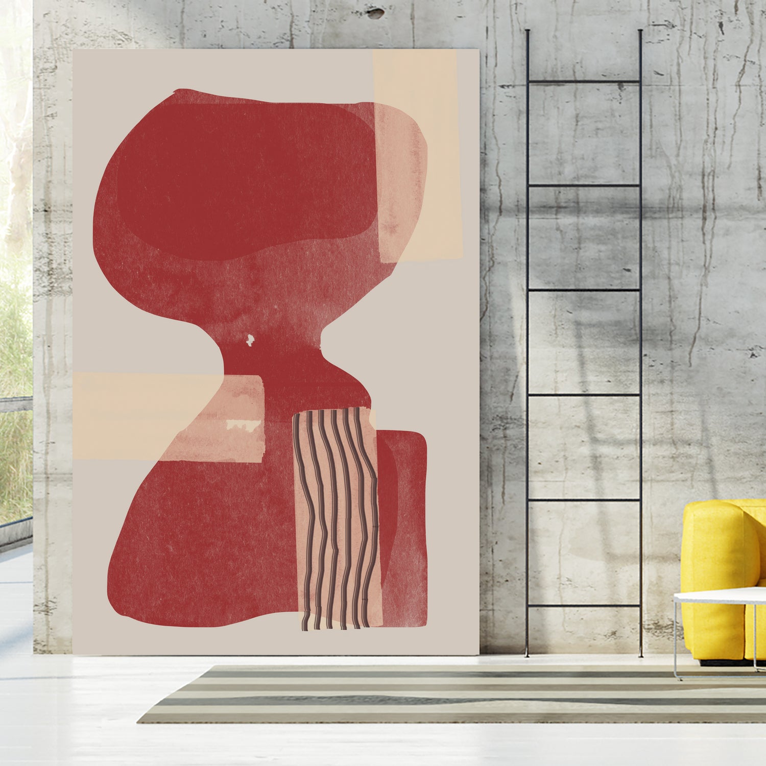 Crimson Harmony by THE MIUUS STUDIO on GIANT ART - red shape abstract, bold, white, grey, gray, calm, painting, print, wallart, wall art, energetic, colourful, graphic print, illustration, soft, brush strokes, cute, prints, home decor, beige, black, drawing