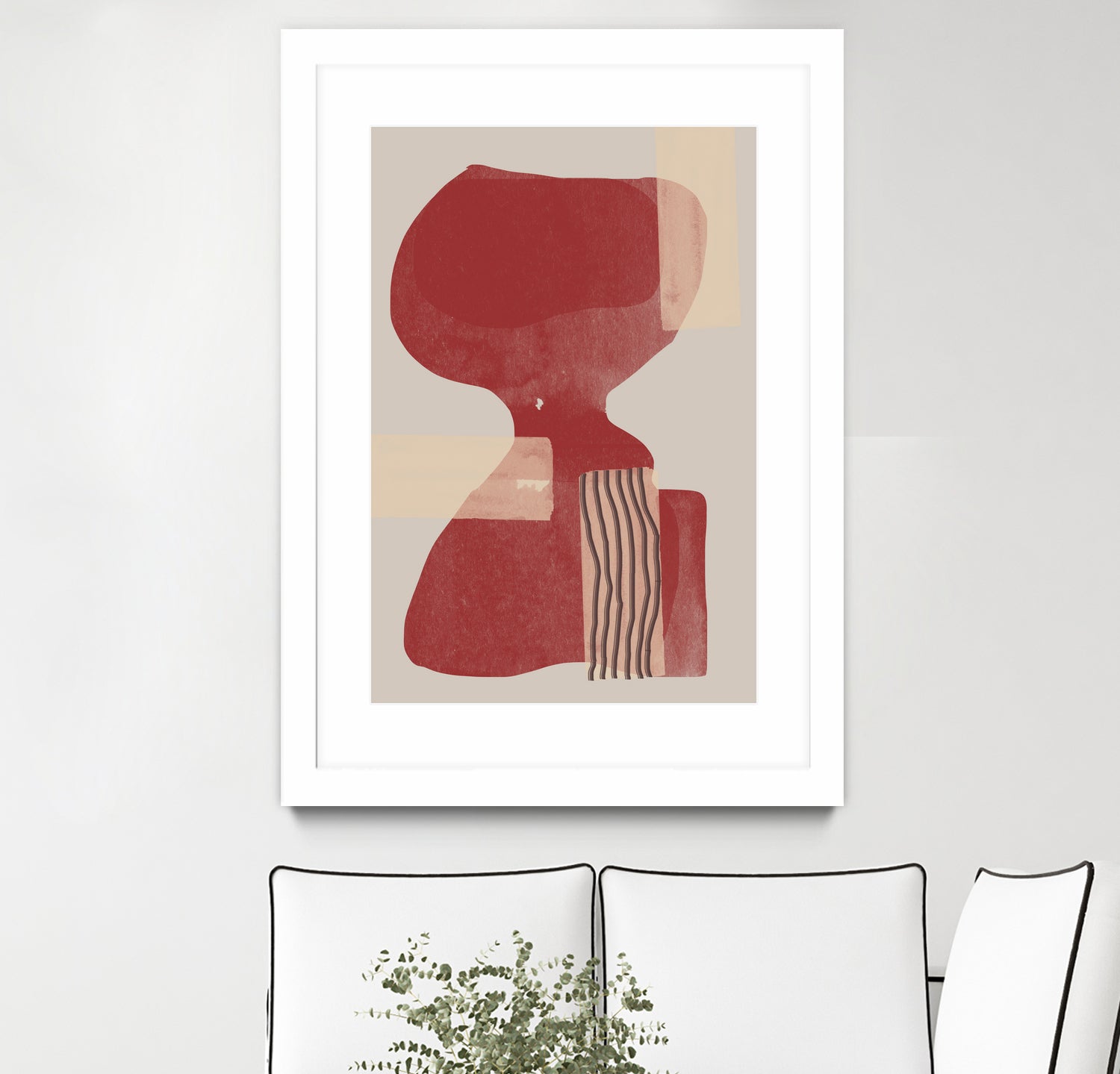 Crimson Harmony by THE MIUUS STUDIO on GIANT ART - red shape abstract, bold, white, grey, gray, calm, painting, print, wallart, wall art, energetic, colourful, graphic print, illustration, soft, brush strokes, cute, prints, home decor, beige, black, drawing