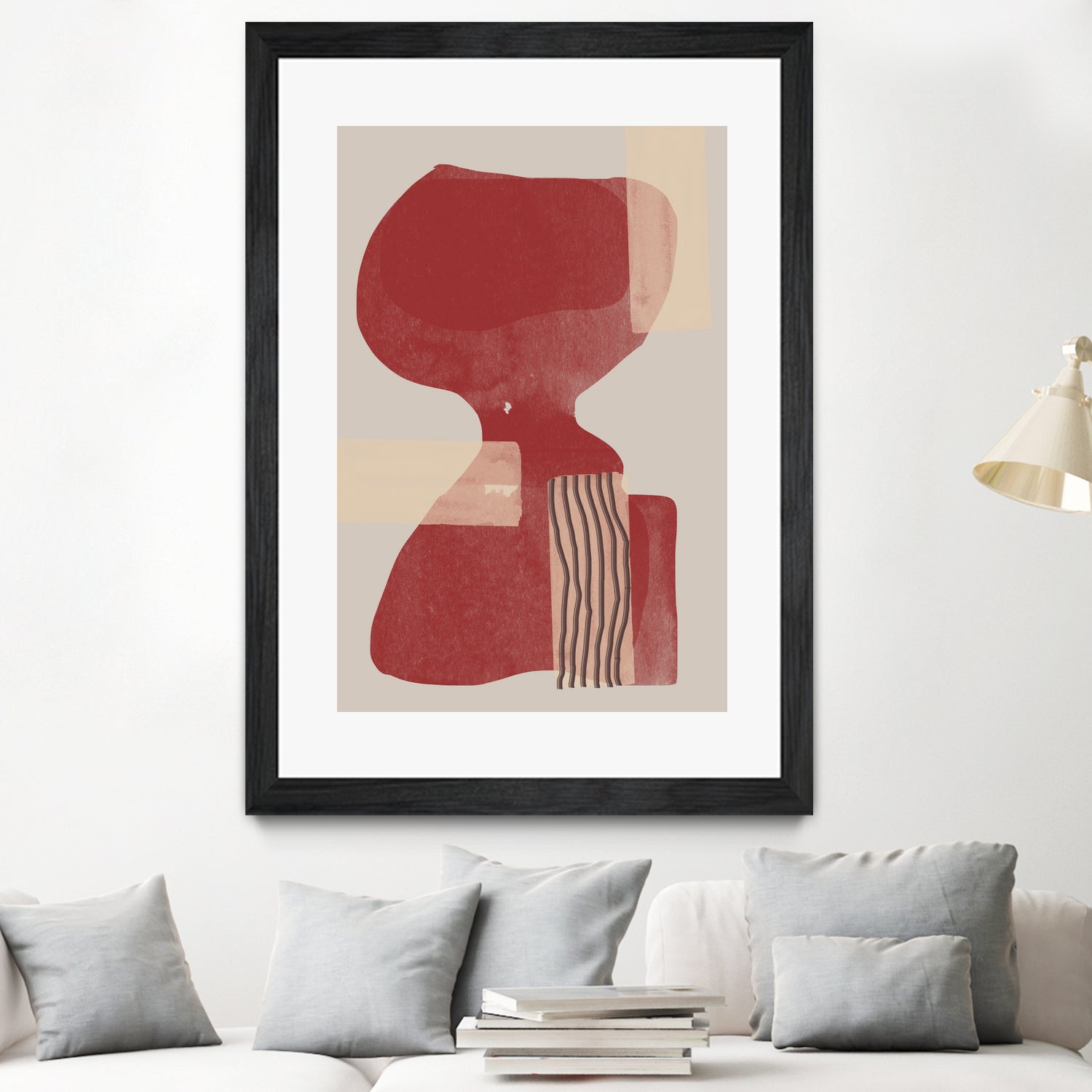 Crimson Harmony by THE MIUUS STUDIO on GIANT ART - red shape abstract, bold, white, grey, gray, calm, painting, print, wallart, wall art, energetic, colourful, graphic print, illustration, soft, brush strokes, cute, prints, home decor, beige, black, drawing