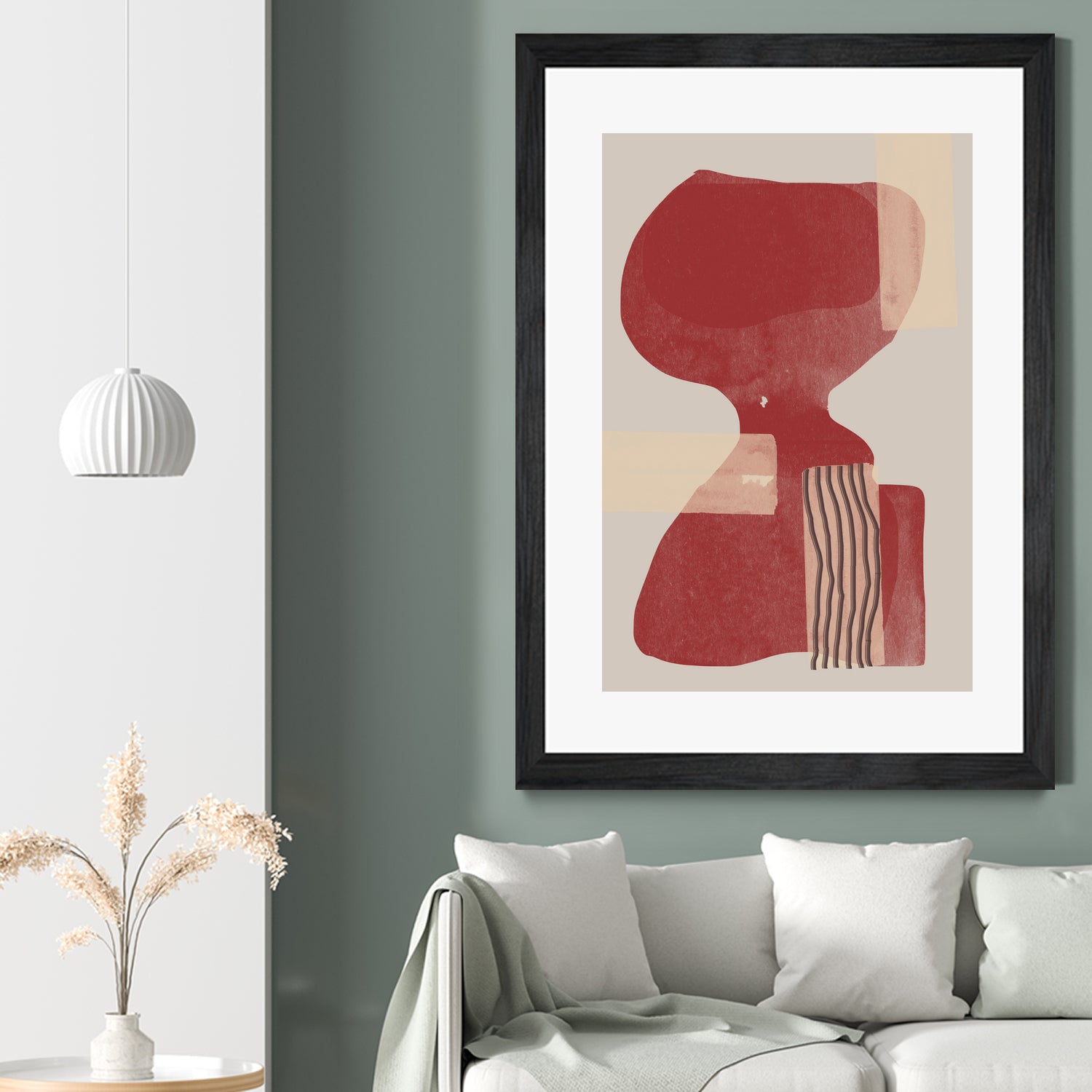 Crimson Harmony by THE MIUUS STUDIO on GIANT ART - red shape abstract, bold, white, grey, gray, calm, painting, print, wallart, wall art, energetic, colourful, graphic print, illustration, soft, brush strokes, cute, prints, home decor, beige, black, drawing