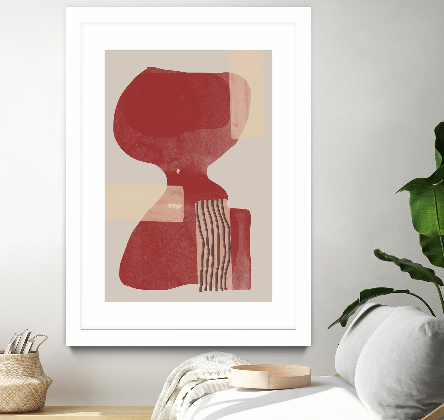 Crimson Harmony by THE MIUUS STUDIO on GIANT ART - red shape abstract, bold, white, grey, gray, calm, painting, print, wallart, wall art, energetic, colourful, graphic print, illustration, soft, brush strokes, cute, prints, home decor, beige, black, drawing