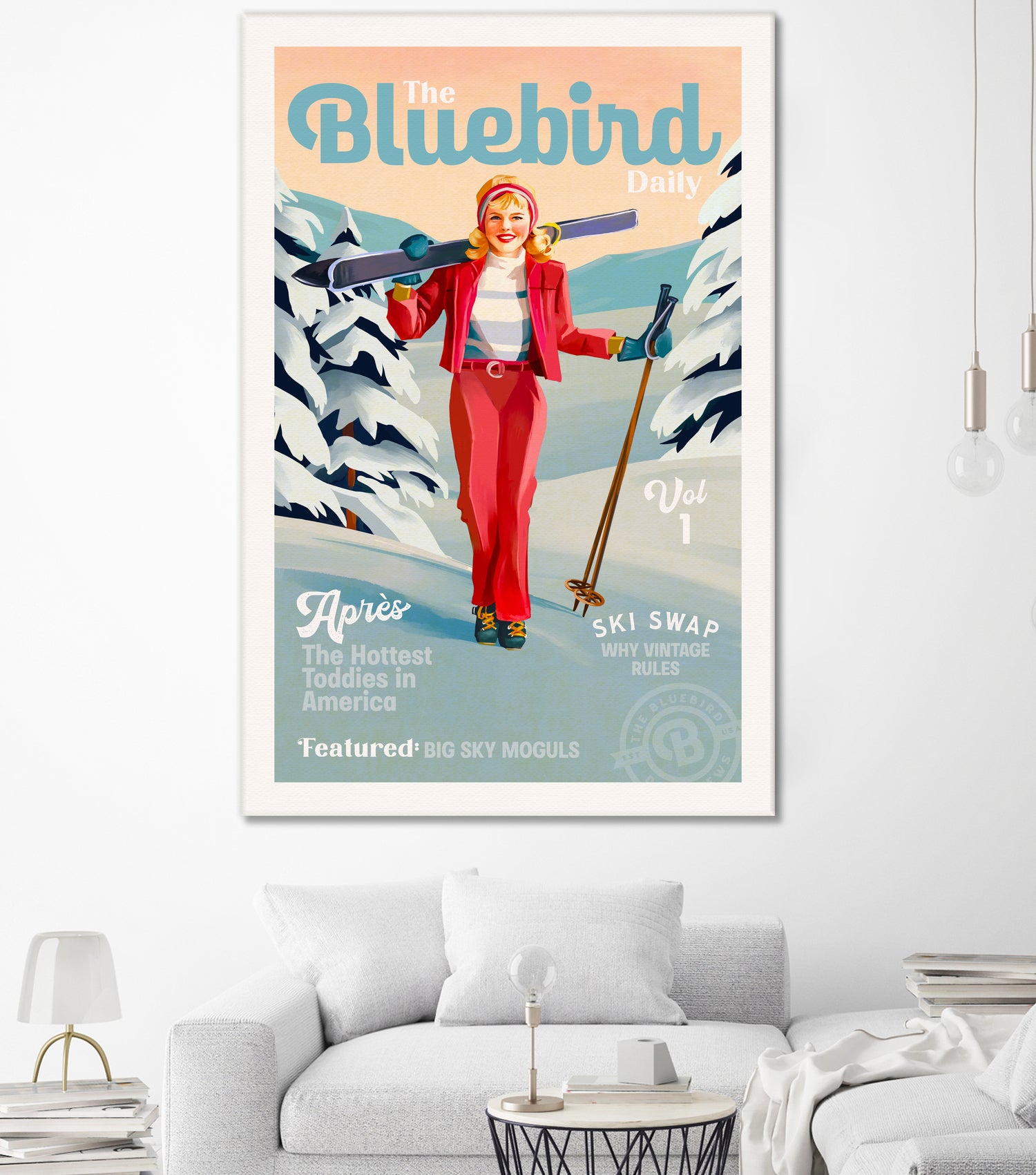 The Bluebird Daily Pinup Ski Art by The Whiskey Ginger on GIANT ART - figurative text