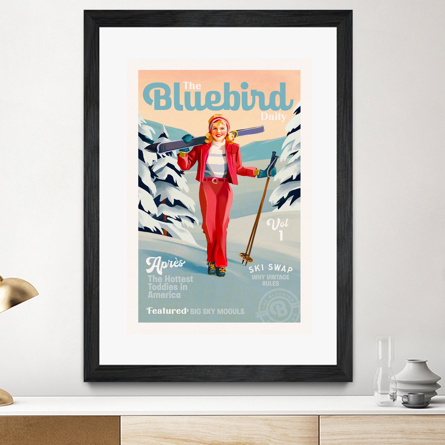 The Bluebird Daily Pinup Ski Art by The Whiskey Ginger on GIANT ART - figurative text