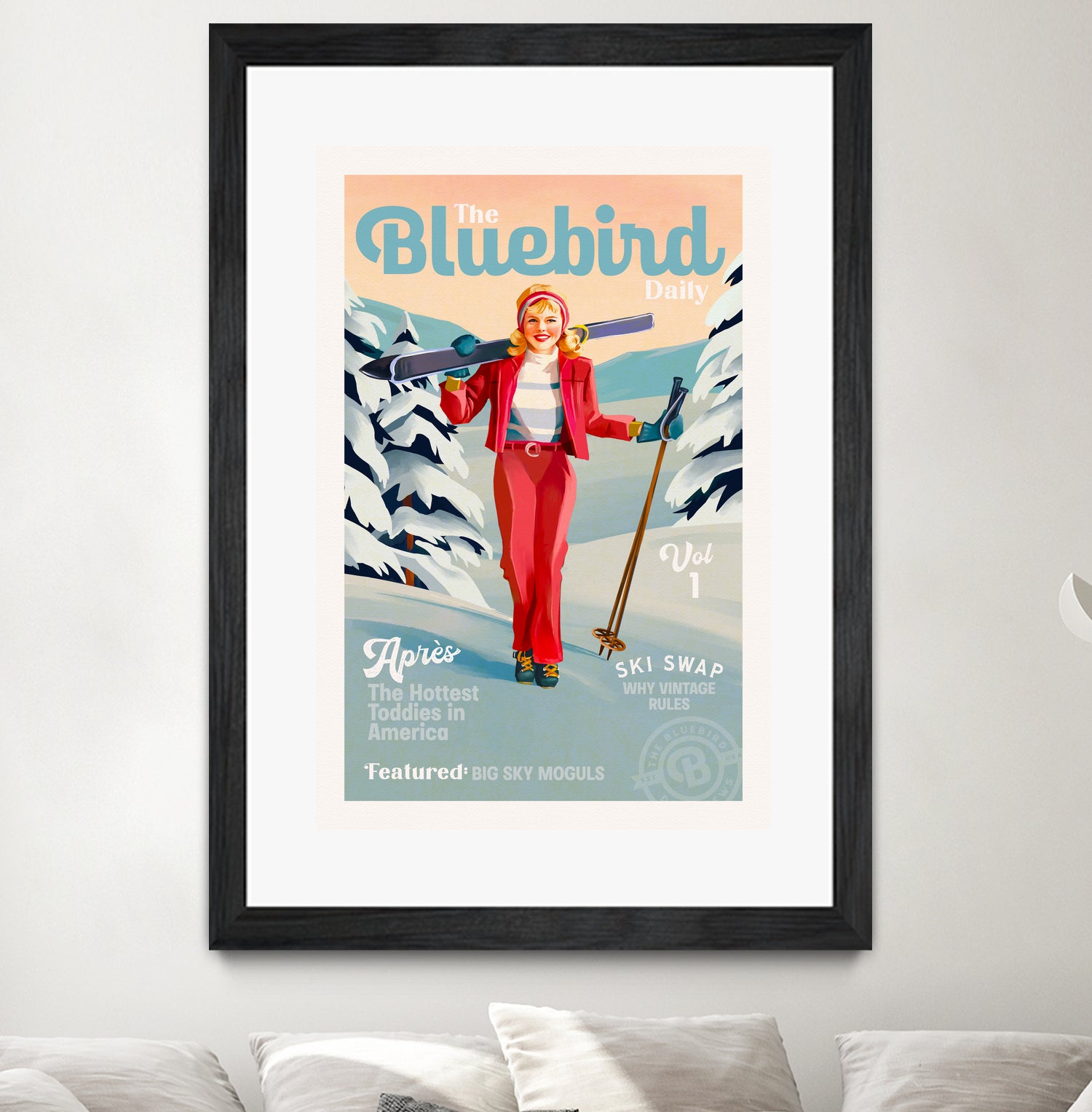 The Bluebird Daily Pinup Ski Art by The Whiskey Ginger on GIANT ART - figurative text