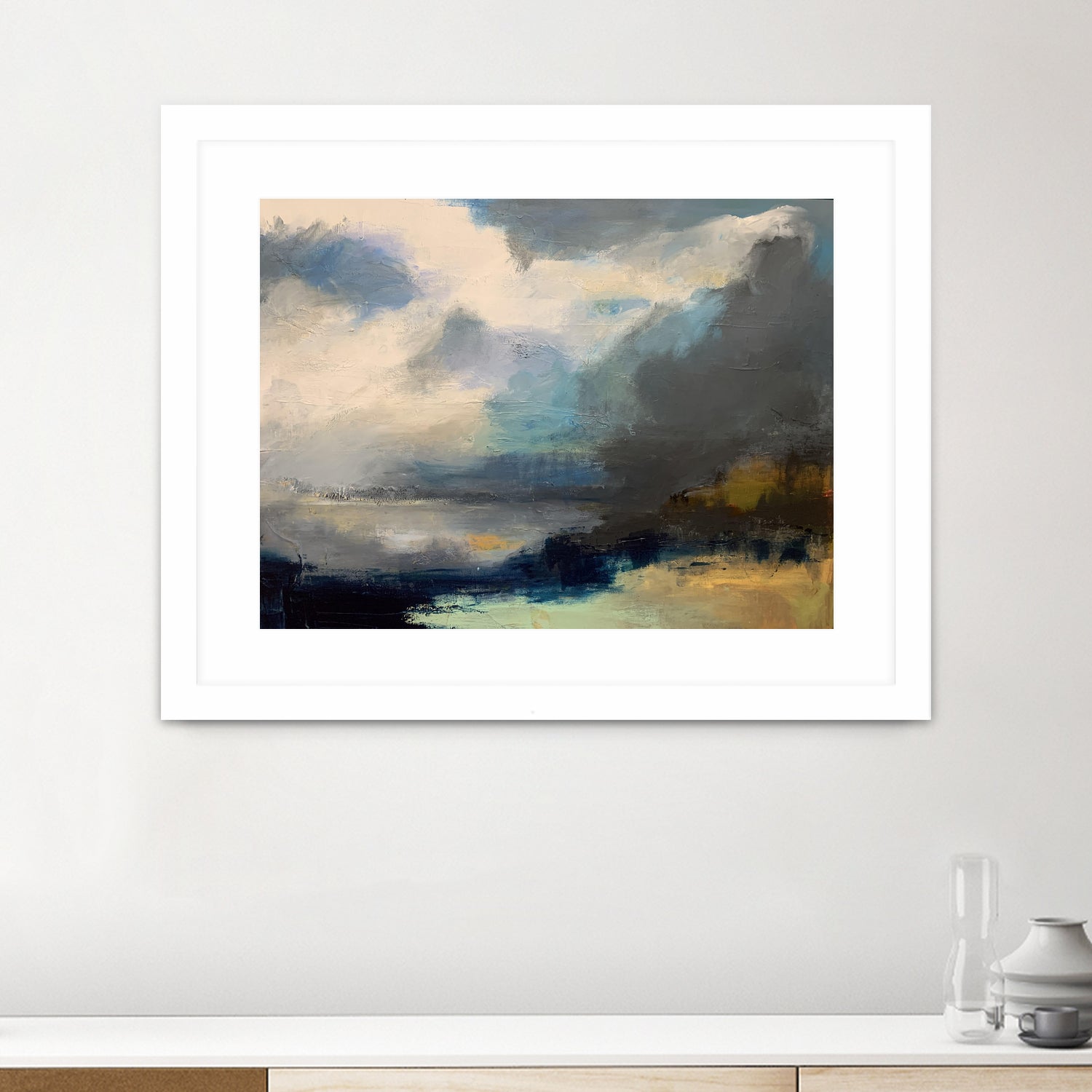 Dramatic Cloudy Sky Over a Serene Seascape by Anna-Karin Bergius on GIANT ART - abstract landscape painting nature and landscapes abstract landscape painting
