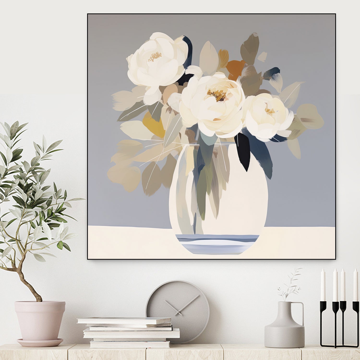 Peonies in a Glass Vase by Bella Eve on GIANT ART - flowers and plants modern floral art