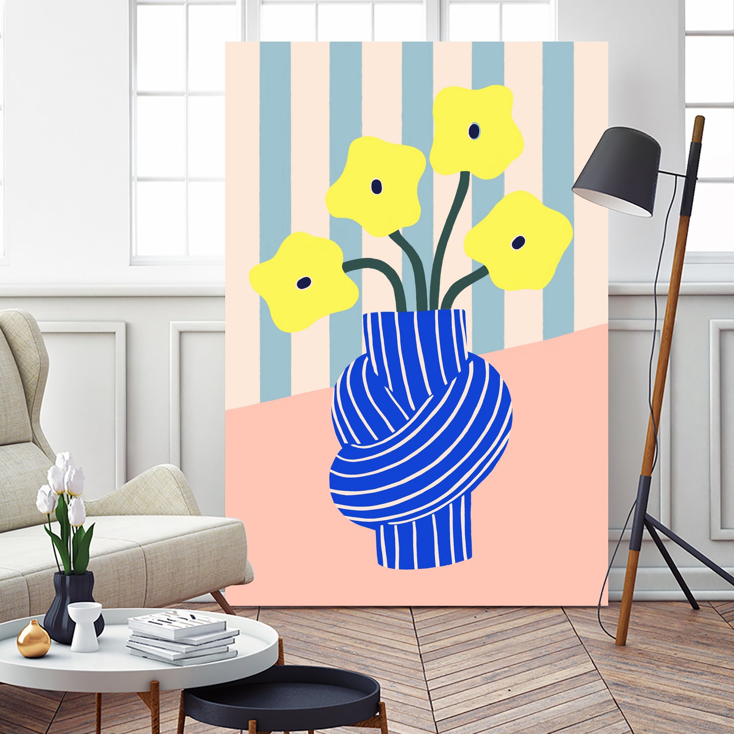 Flowers in Blue Knotted Vase by Maren Gross on GIANT ART - potted flower flowers and plants potted flower