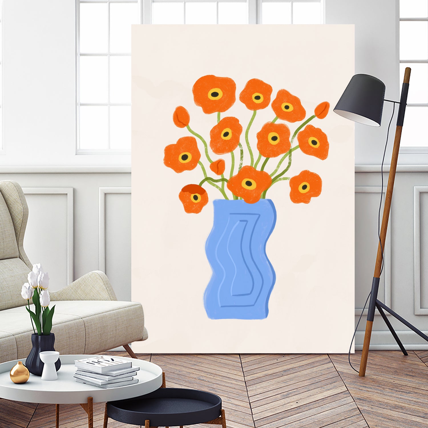 Poppies In Blue Vase by Katarzyna Gąsiorowska on GIANT ART - modern floral artwork flowers and plants modern floral artwork