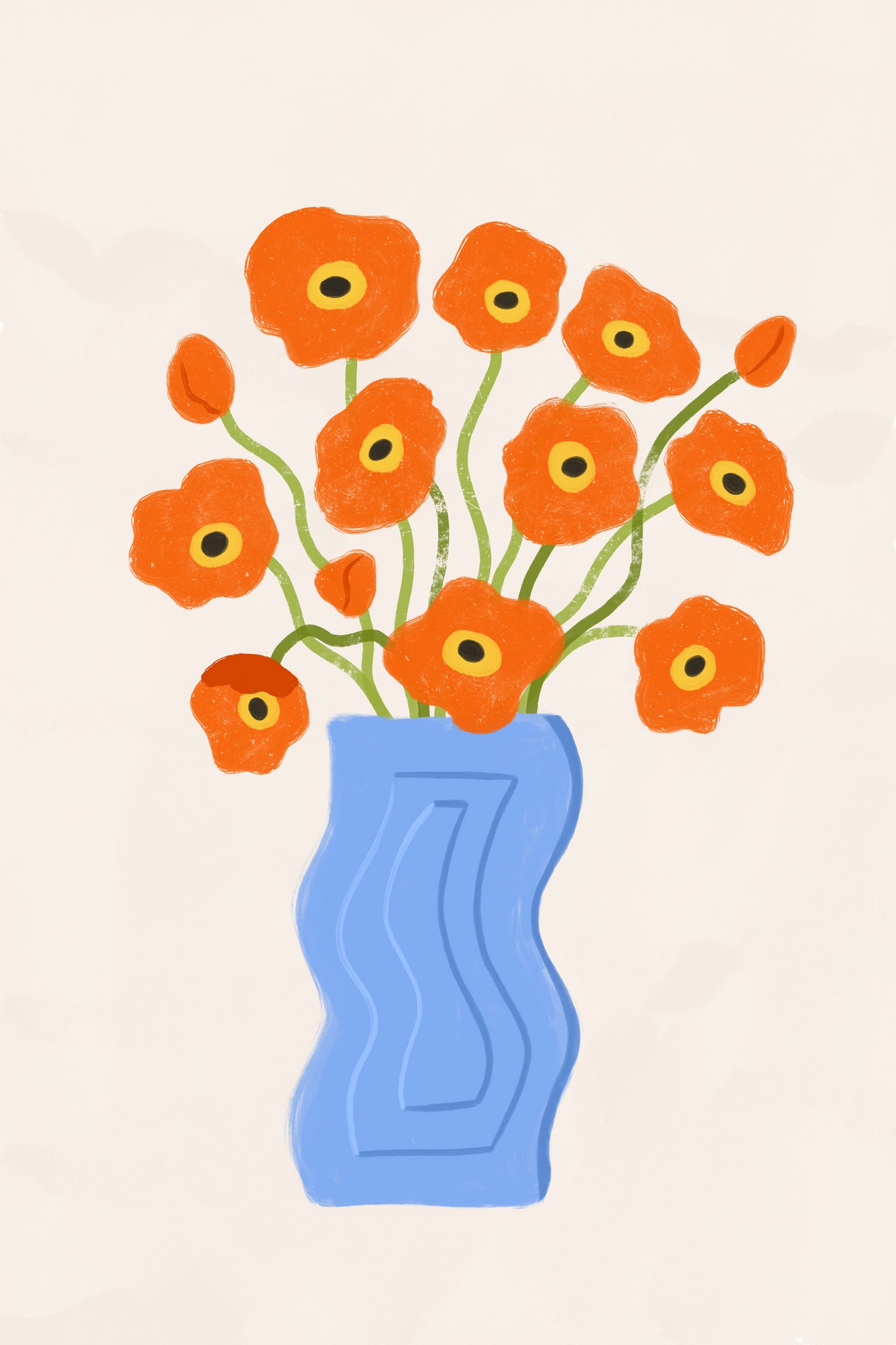 Poppies In Blue Vase by Katarzyna Gąsiorowska on GIANT ART - modern floral artwork flowers and plants modern floral artwork