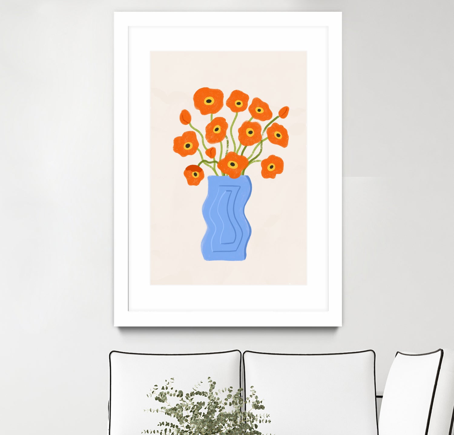 Poppies In Blue Vase by Katarzyna Gąsiorowska on GIANT ART - modern floral artwork flowers and plants modern floral artwork