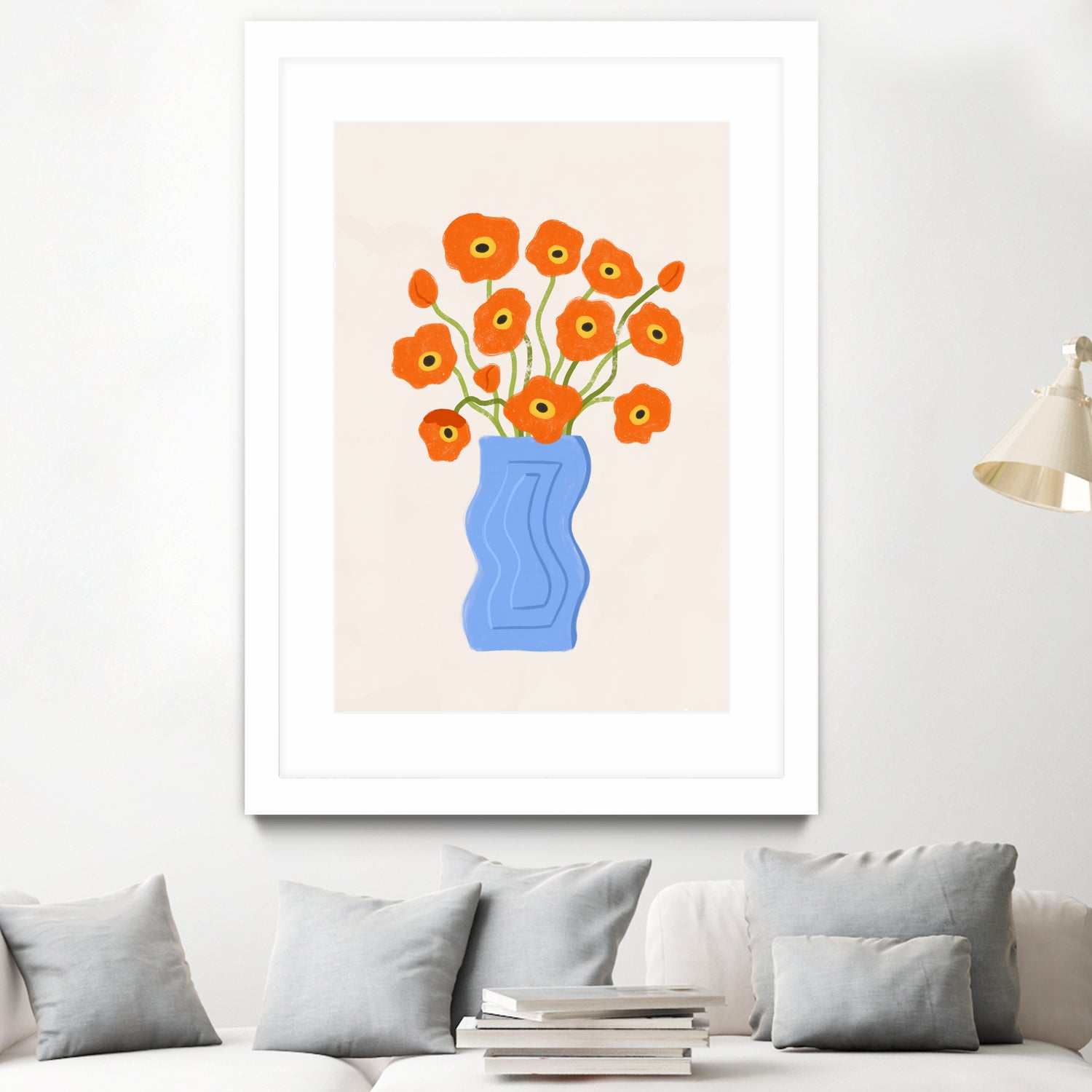 Poppies In Blue Vase by Katarzyna Gąsiorowska on GIANT ART - modern floral artwork flowers and plants modern floral artwork