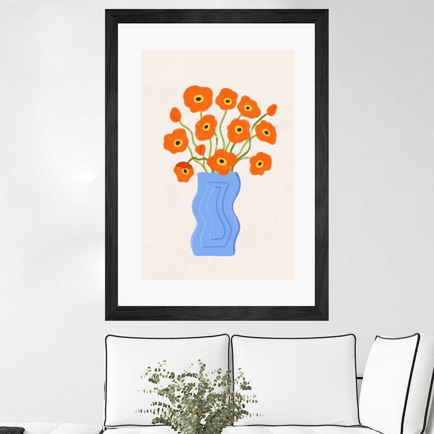 Poppies In Blue Vase by Katarzyna Gąsiorowska on GIANT ART - modern floral artwork flowers and plants modern floral artwork
