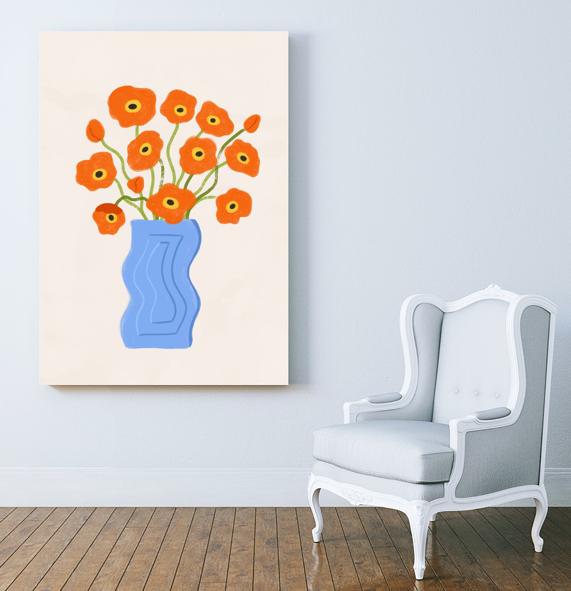 Poppies In Blue Vase by Katarzyna Gąsiorowska on GIANT ART - modern floral artwork flowers and plants modern floral artwork