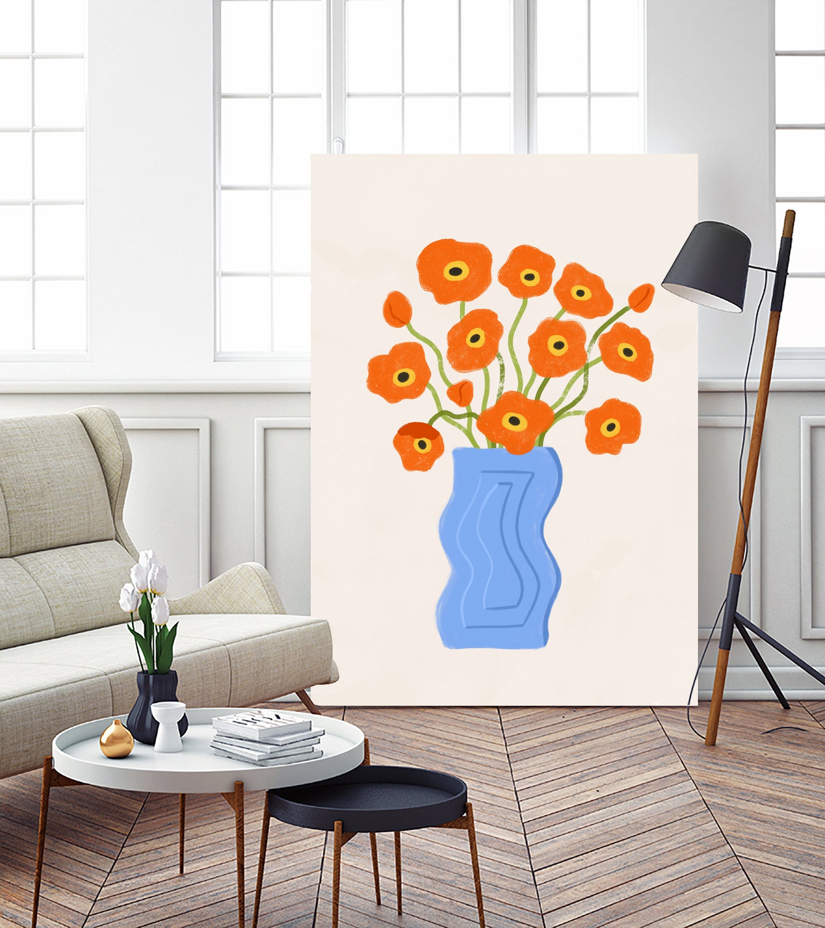 Poppies In Blue Vase by Katarzyna Gąsiorowska on GIANT ART - modern floral artwork flowers and plants modern floral artwork