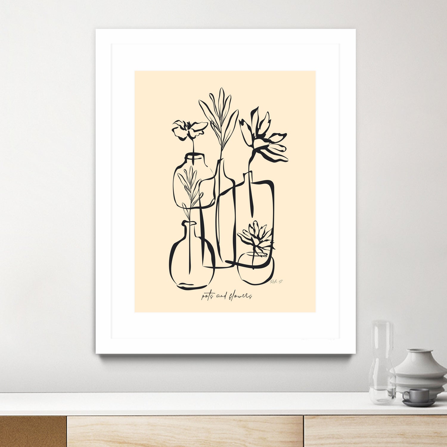 Pots And Flowers by Ralu S on GIANT ART - flowers and plants botanical line art