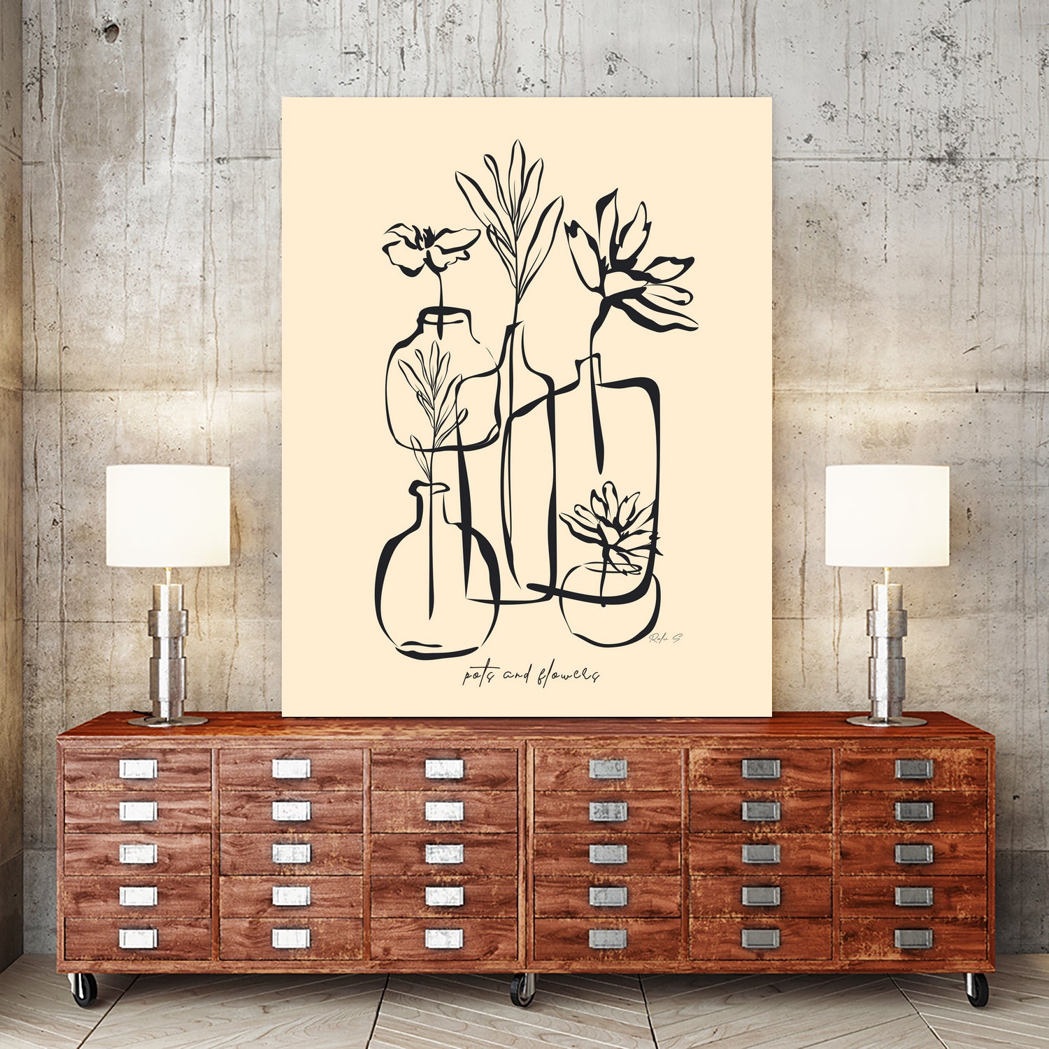 Pots And Flowers by Ralu S on GIANT ART - flowers and plants botanical line art