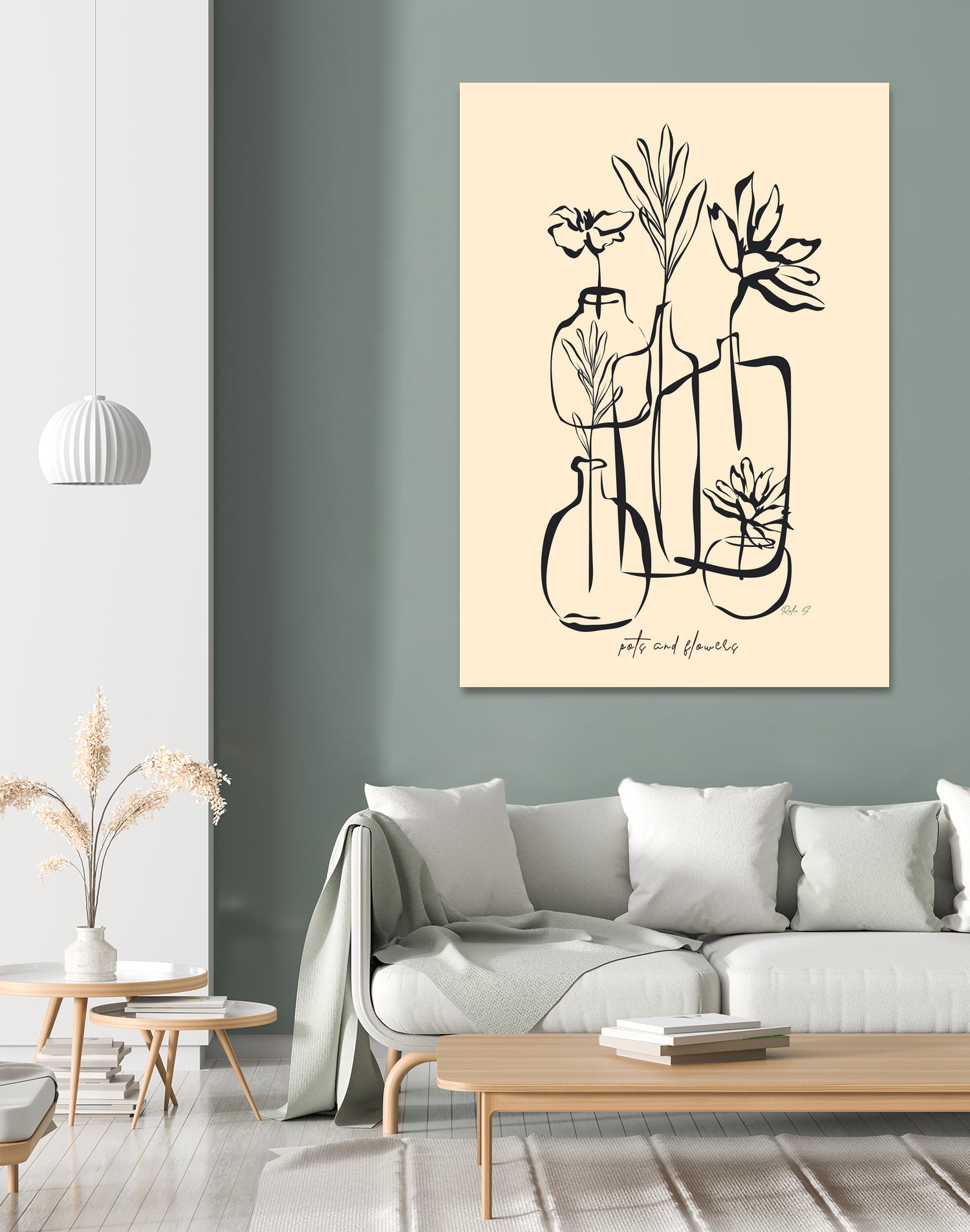 Pots And Flowers by Ralu S on GIANT ART - flowers and plants botanical line art