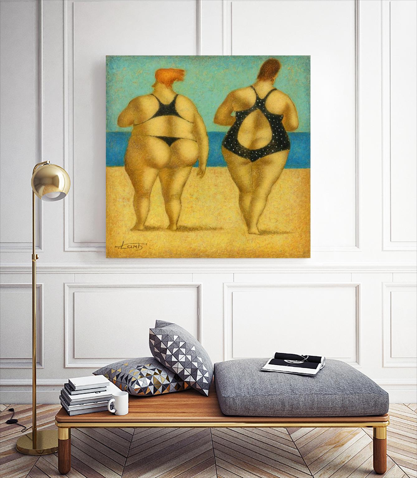 2 on the beach by Steven Lamb on GIANT ART - beige figurative fat women