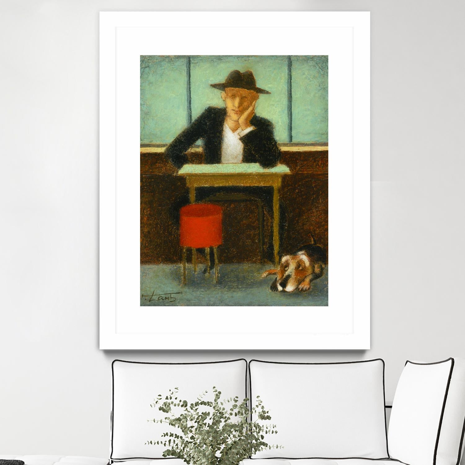 2 in a cafe shop by Steven Lamb on GIANT ART - green figurative homme