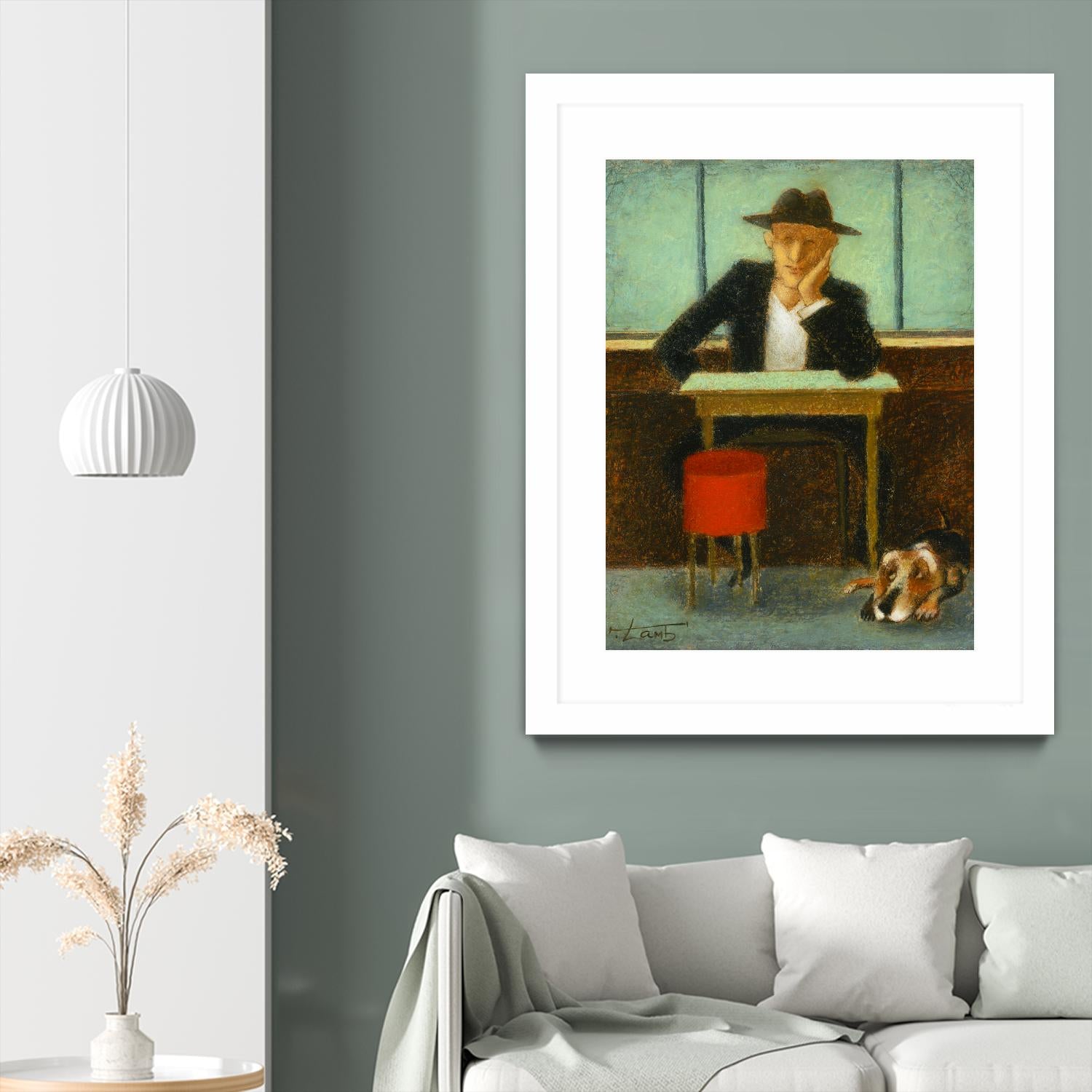 2 in a cafe shop by Steven Lamb on GIANT ART - green figurative homme