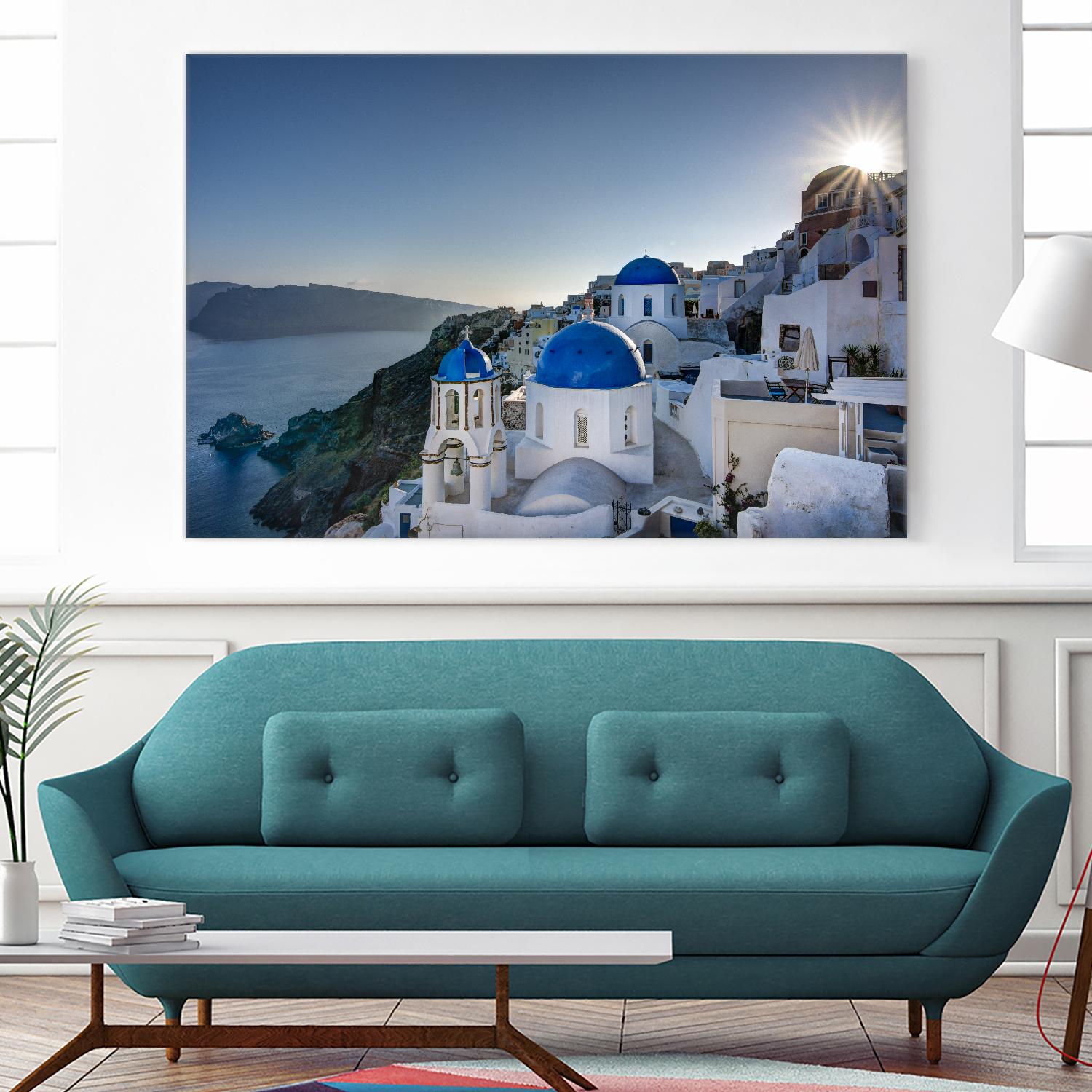 Beautiful blue domes of Santorini, Greece by Nick Jackson on GIANT ART - blue photographe