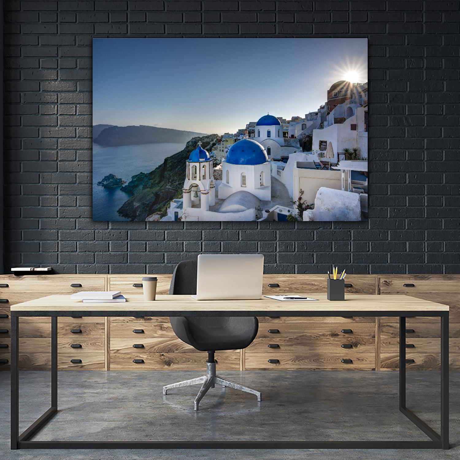 Beautiful blue domes of Santorini, Greece by Nick Jackson on GIANT ART - blue photographe