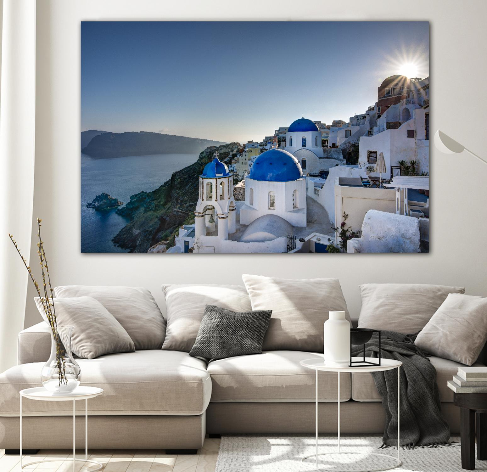 Beautiful blue domes of Santorini, Greece by Nick Jackson on GIANT ART - blue photographe