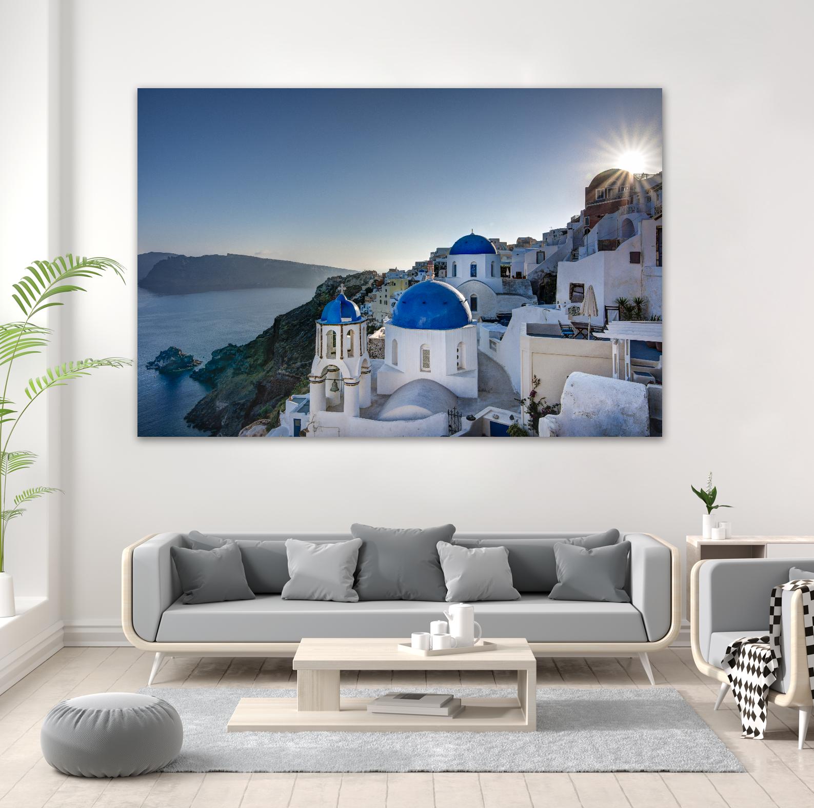 Beautiful blue domes of Santorini, Greece by Nick Jackson on GIANT ART - blue photographe