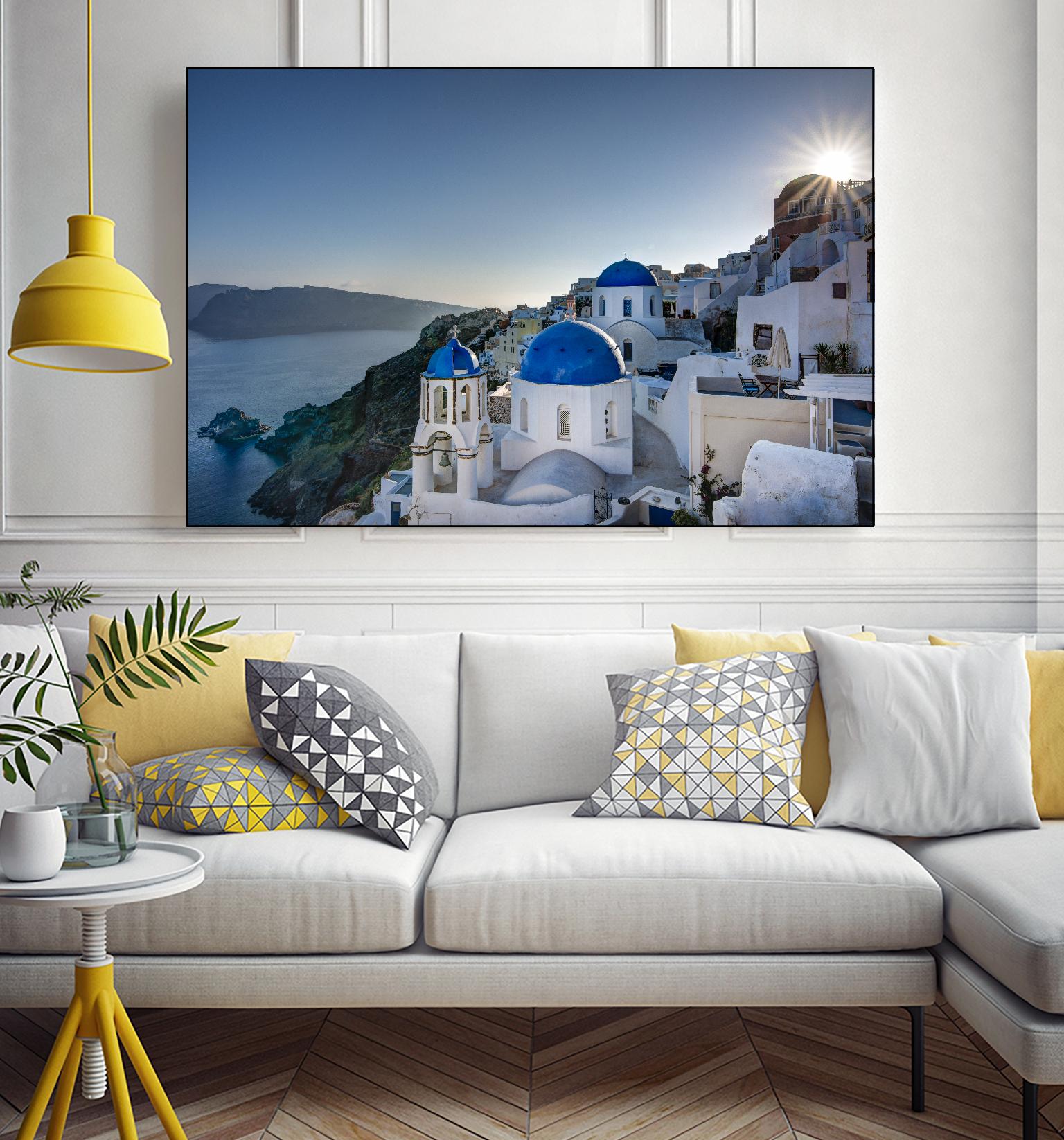 Beautiful blue domes of Santorini, Greece by Nick Jackson on GIANT ART - blue photographe