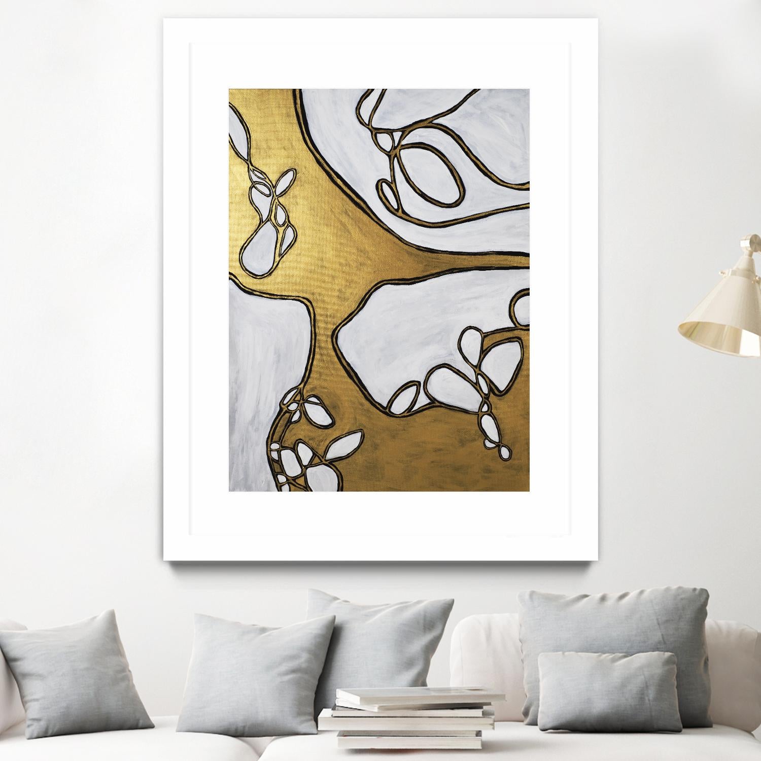 Mocha Latte -Gold - 1 by Lori Dubois on GIANT ART - gold linear artistes du québec