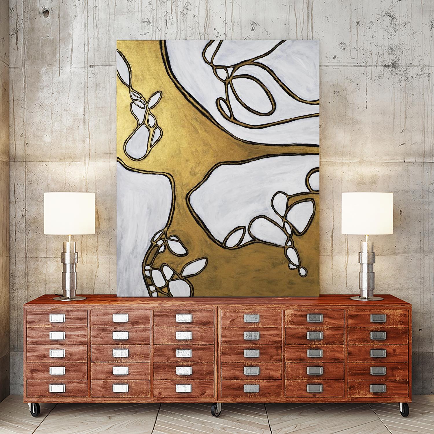 Mocha Latte -Gold - 1 by Lori Dubois on GIANT ART - gold linear artistes du québec