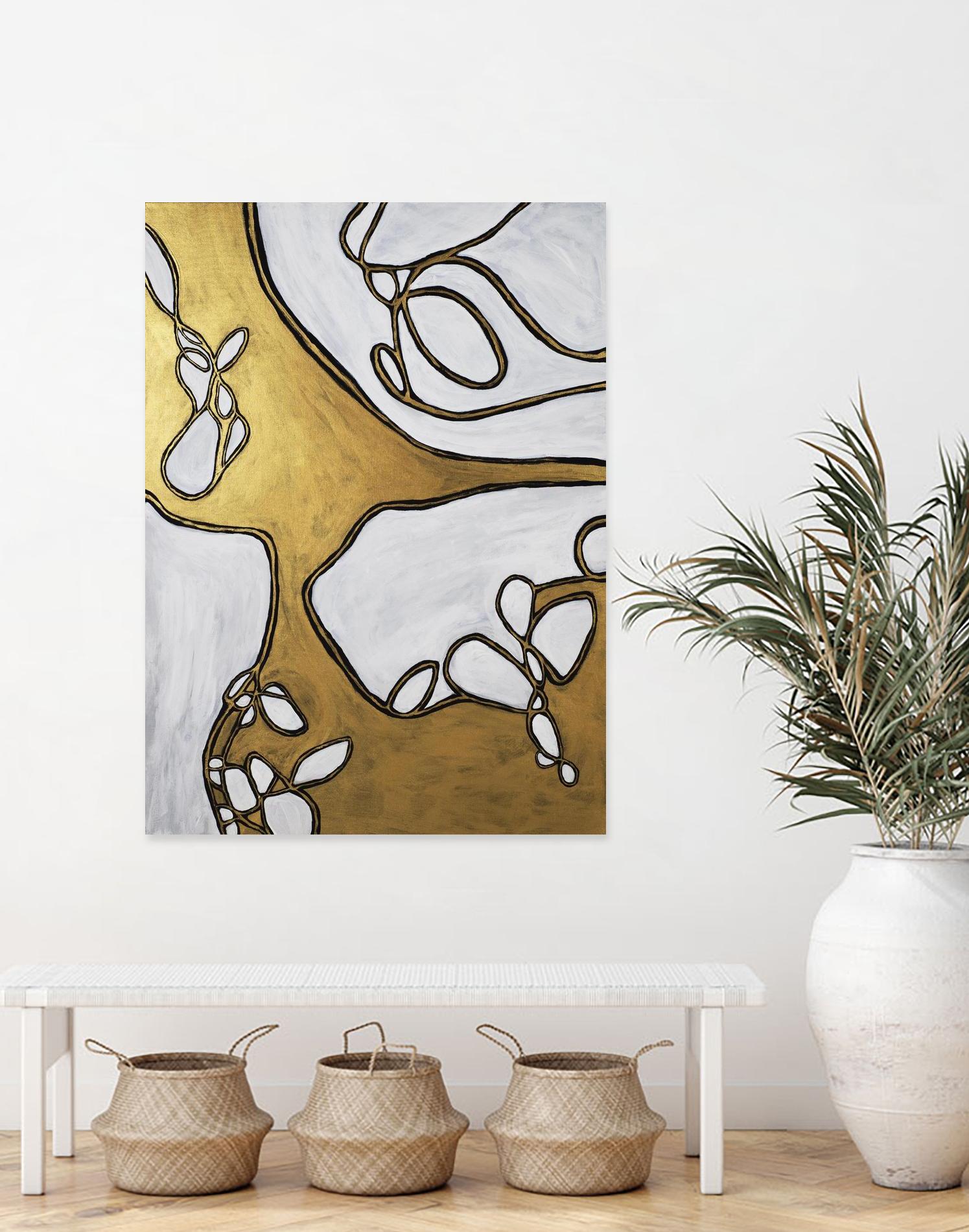 Mocha Latte -Gold - 1 by Lori Dubois on GIANT ART - gold linear artistes du québec