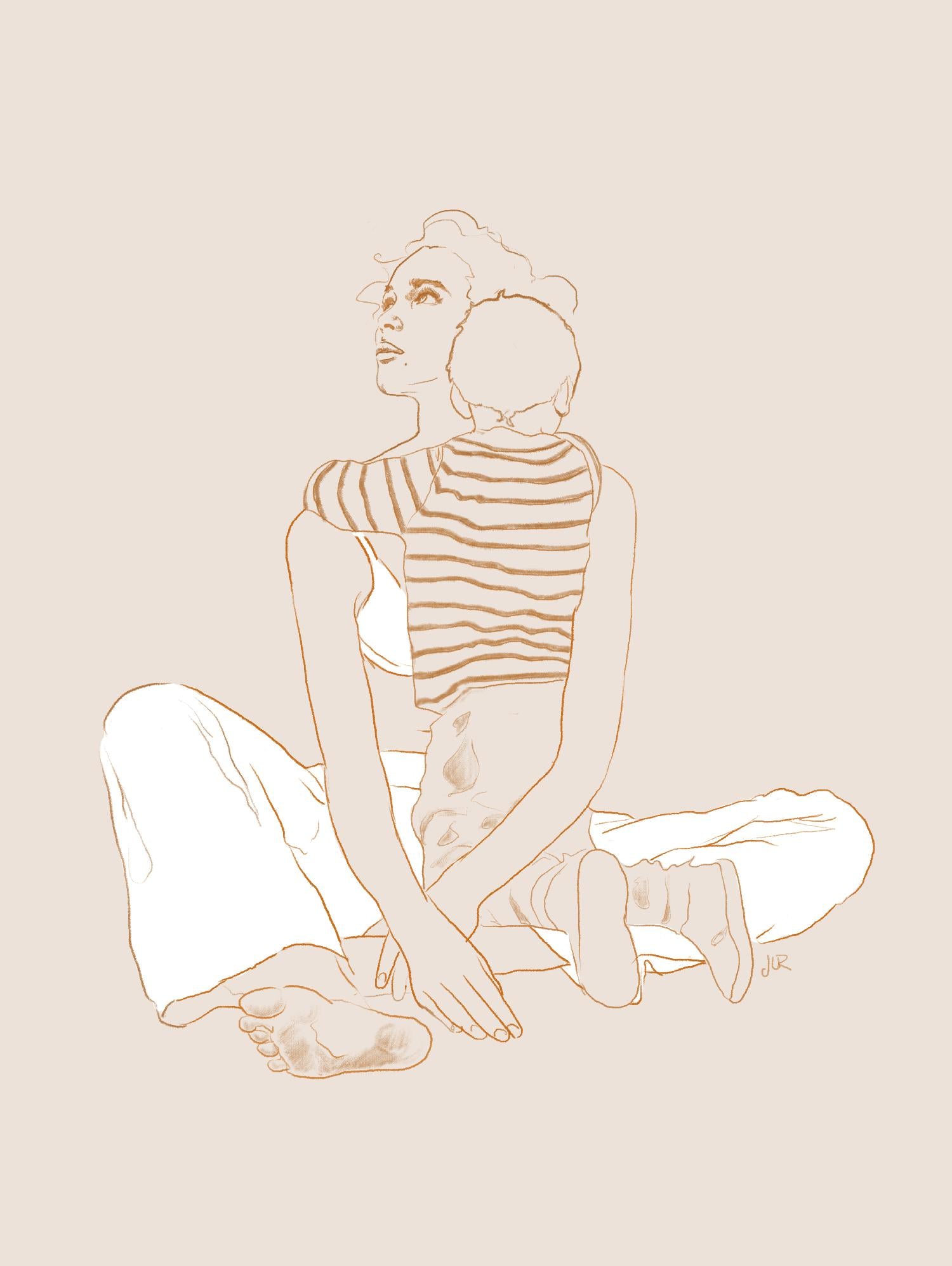 A mother and son by Jenny Liz Rome on GIANT ART - beige art for kids women and child