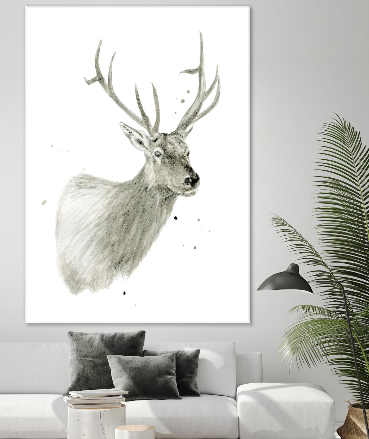 Buck Bust by Brenna Harvey on GIANT ART - grey vintage