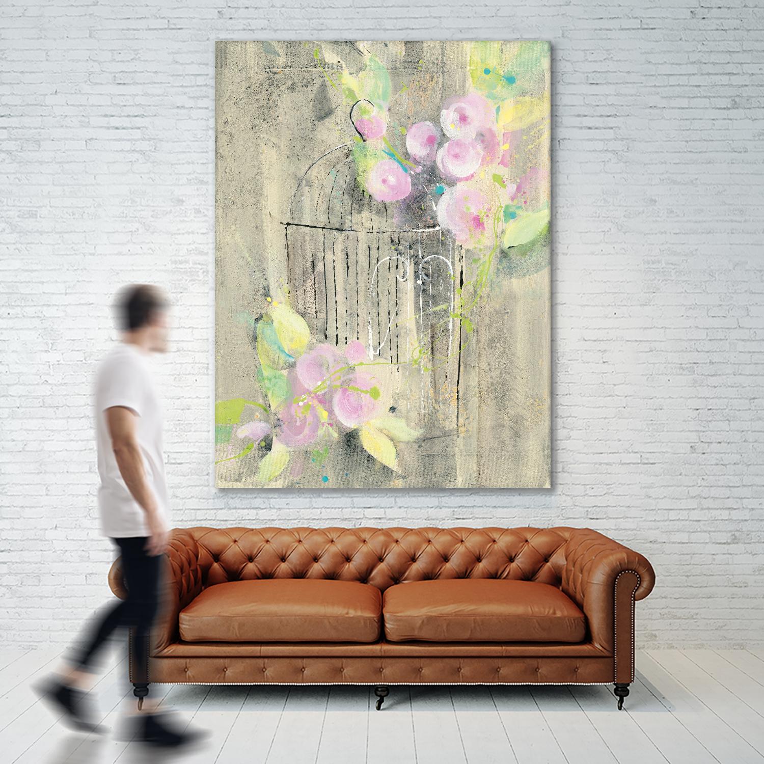 Birdcage Floral I by Albena Hristova on GIANT ART - pink floral