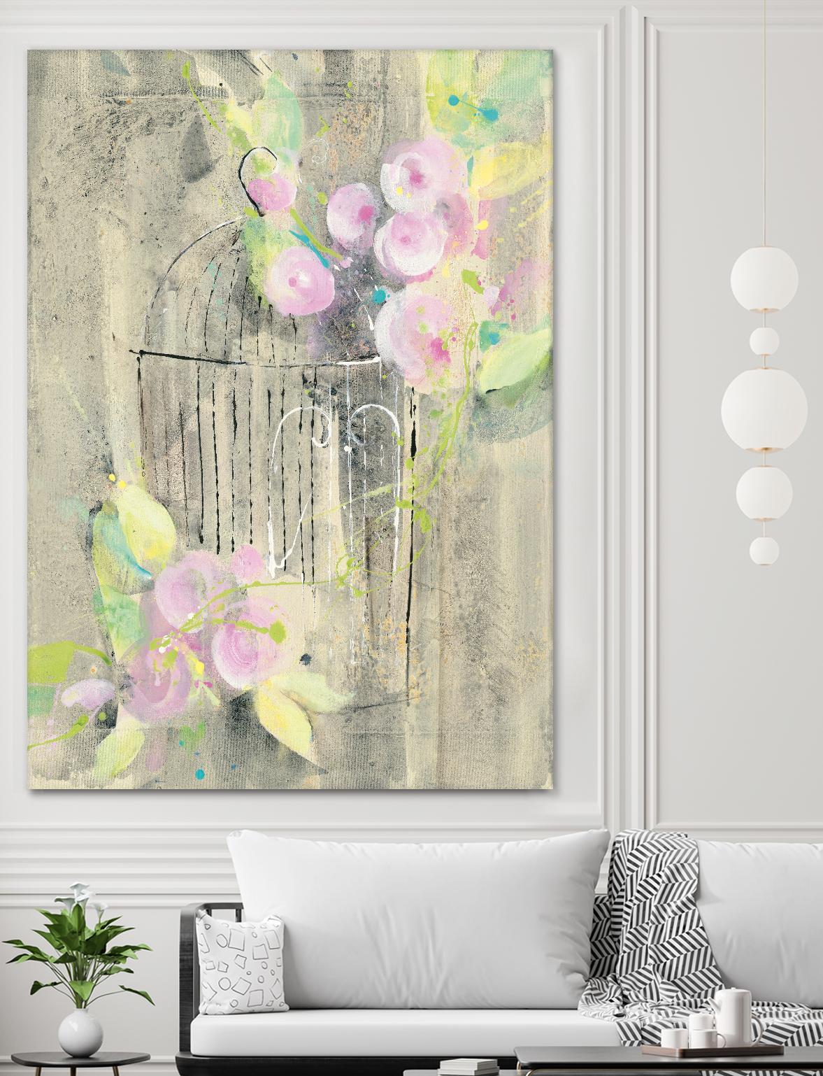 Birdcage Floral I by Albena Hristova on GIANT ART - pink floral