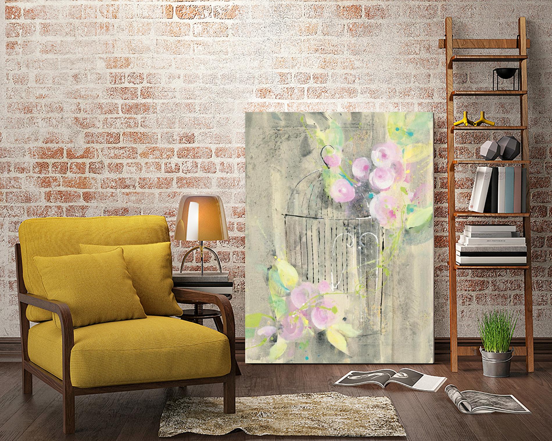 Birdcage Floral I by Albena Hristova on GIANT ART - pink floral