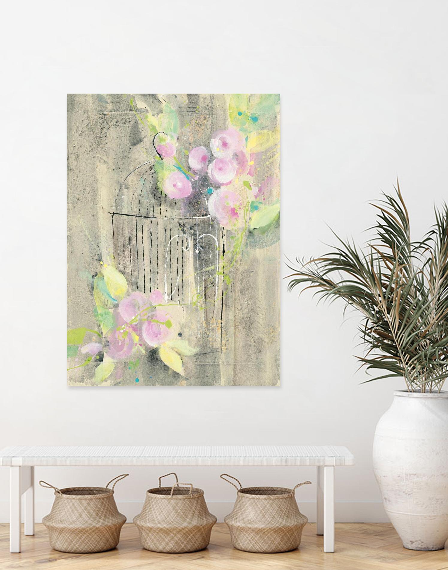Birdcage Floral I by Albena Hristova on GIANT ART - pink floral