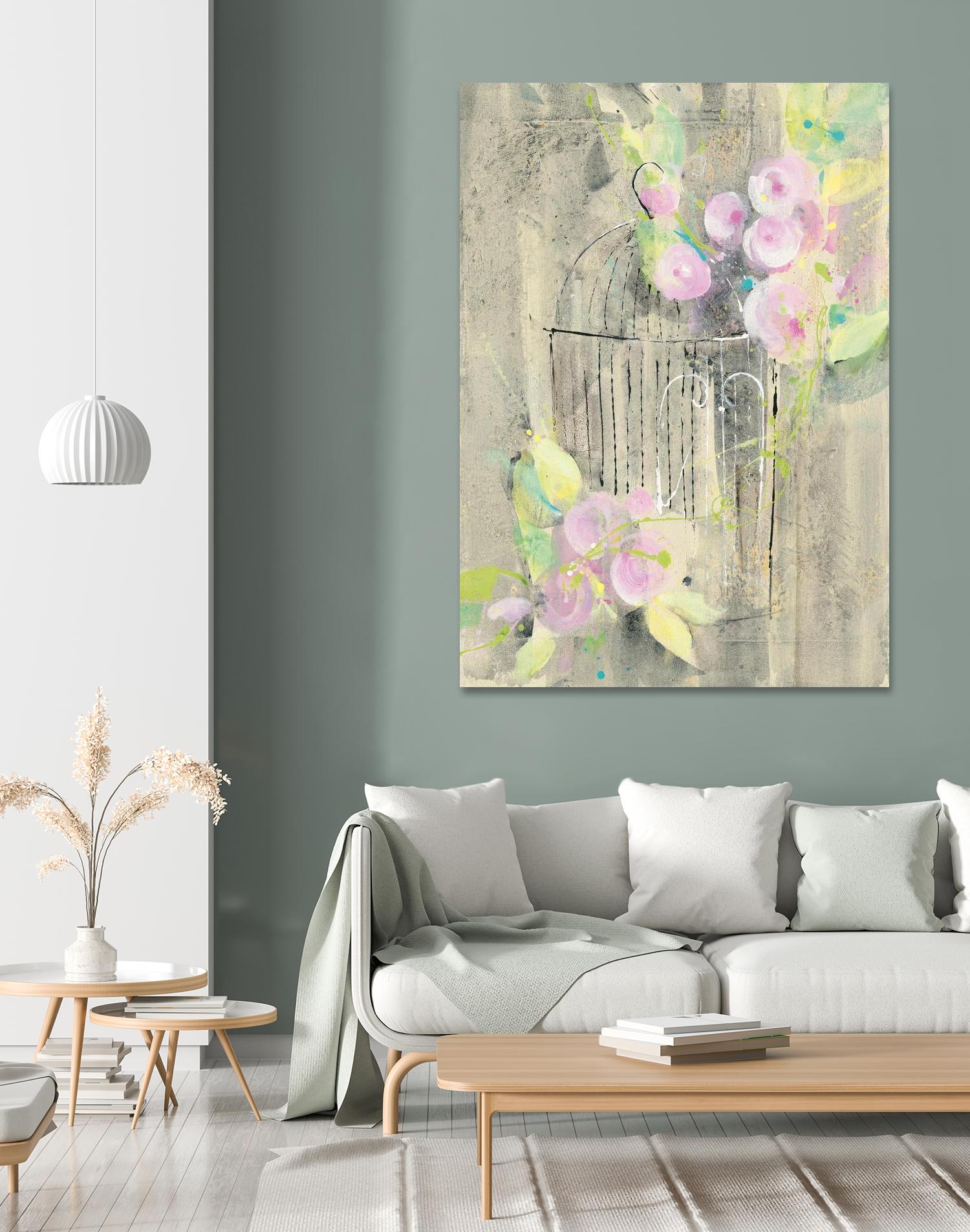 Birdcage Floral I by Albena Hristova on GIANT ART - pink floral