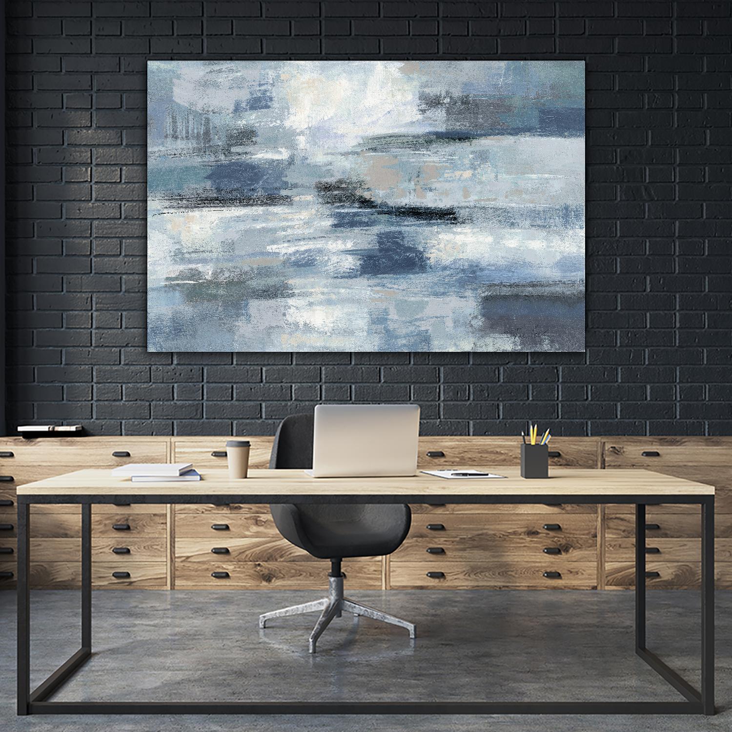 Clear Water Indigo and Gray by Silvia Vassileva on GIANT ART - white abstract