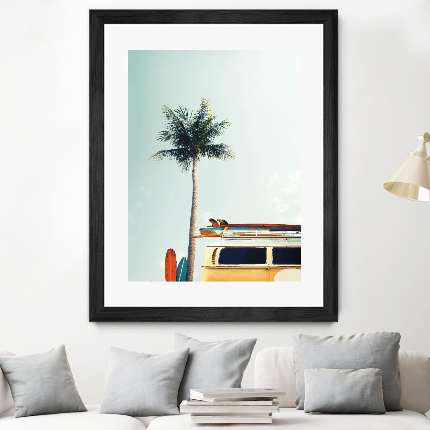 Surf Bus Yellow by Design Fabrikken on GIANT ART - multi coastal, landscapes, photography, beaches, cars, palm trees, surfing, tropical, transportation