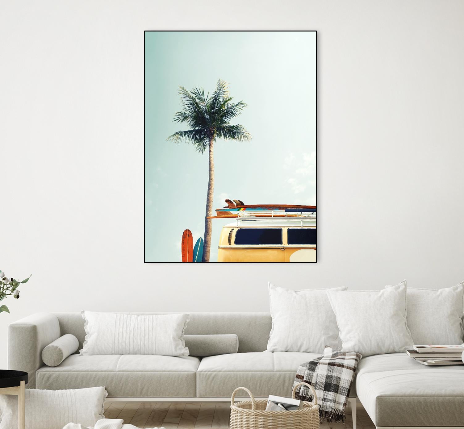 Surf Bus Yellow by Design Fabrikken on GIANT ART - multi coastal, landscapes, photography, beaches, cars, palm trees, surfing, tropical, transportation