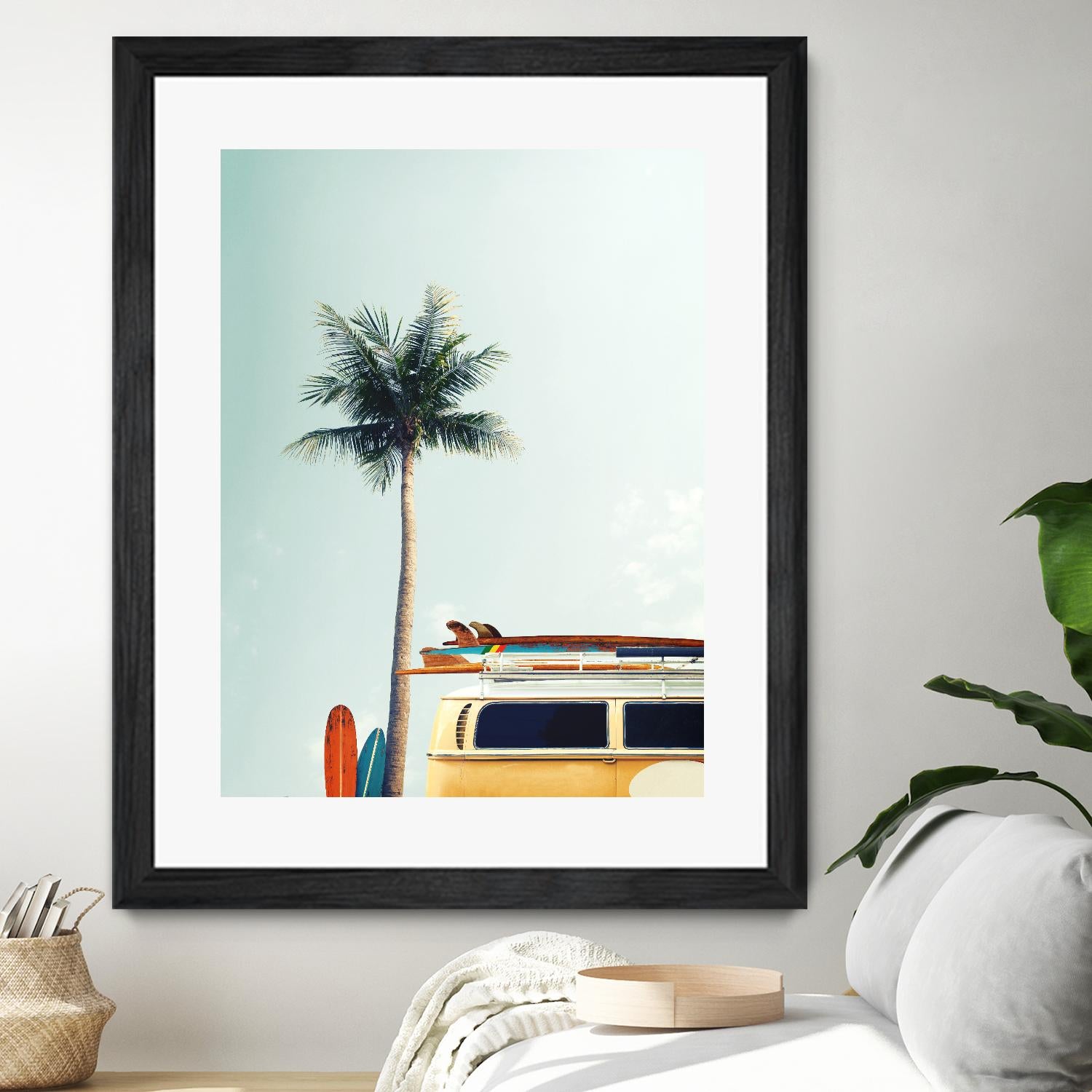 Surf Bus Yellow by Design Fabrikken on GIANT ART - multi coastal, landscapes, photography, beaches, cars, palm trees, surfing, tropical, transportation