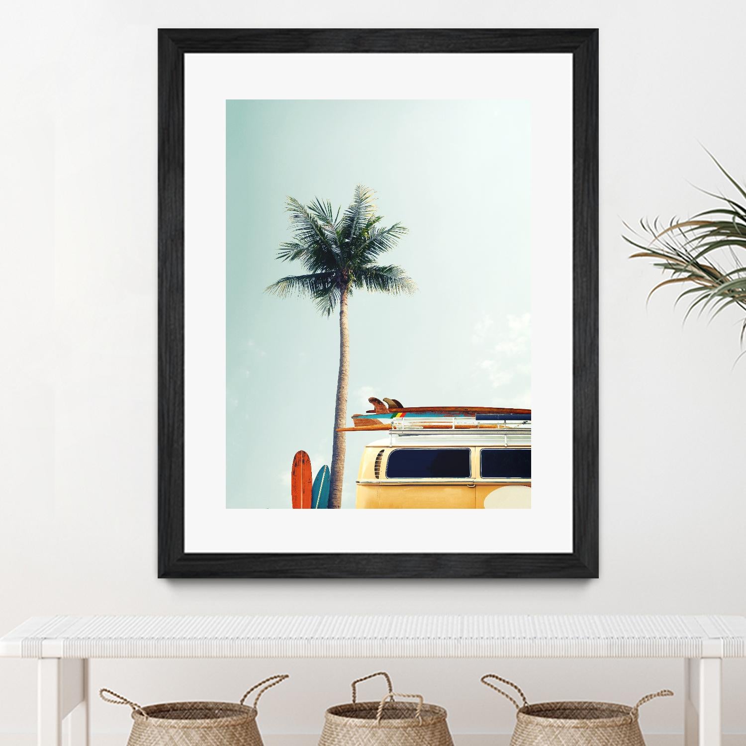 Surf Bus Yellow by Design Fabrikken on GIANT ART - multi coastal, landscapes, photography, beaches, cars, palm trees, surfing, tropical, transportation