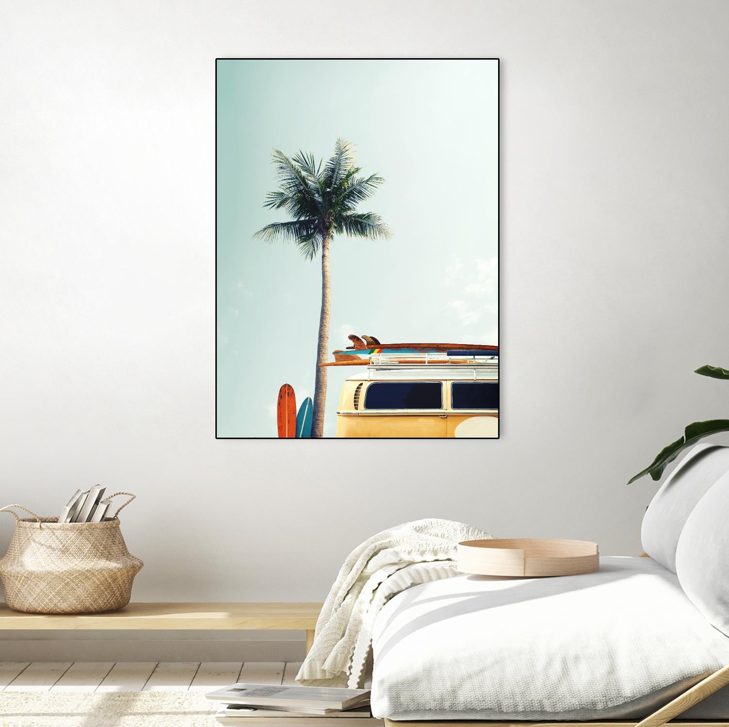 Surf Bus Yellow by Design Fabrikken on GIANT ART - multi coastal, landscapes, photography, beaches, cars, palm trees, surfing, tropical, transportation