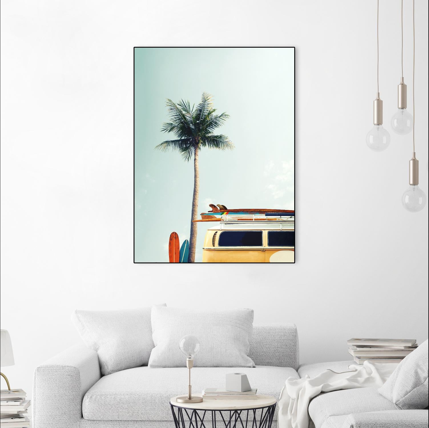 Surf Bus Yellow by Design Fabrikken on GIANT ART - multi coastal, landscapes, photography, beaches, cars, palm trees, surfing, tropical, transportation