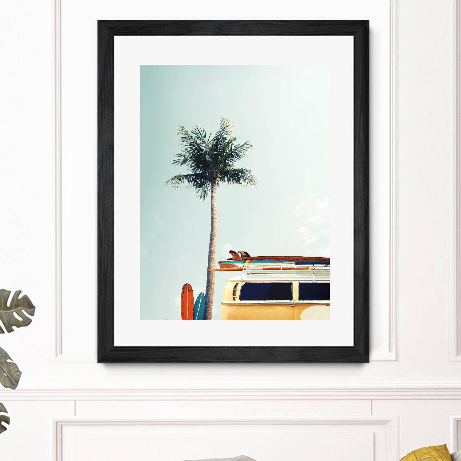 Surf Bus Yellow by Design Fabrikken on GIANT ART - multi coastal, landscapes, photography, beaches, cars, palm trees, surfing, tropical, transportation