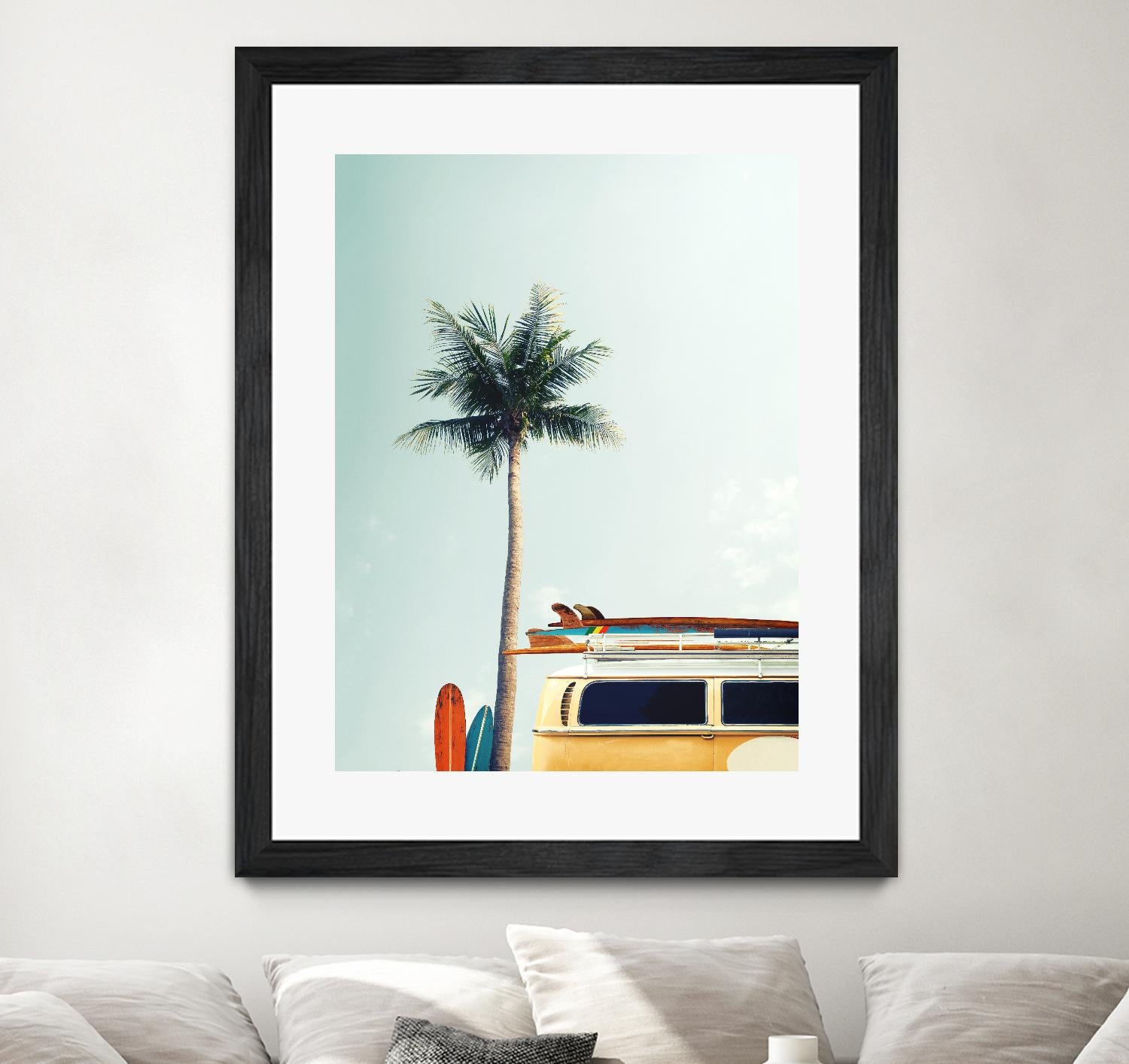 Surf Bus Yellow by Design Fabrikken on GIANT ART - multi coastal, landscapes, photography, beaches, cars, palm trees, surfing, tropical, transportation