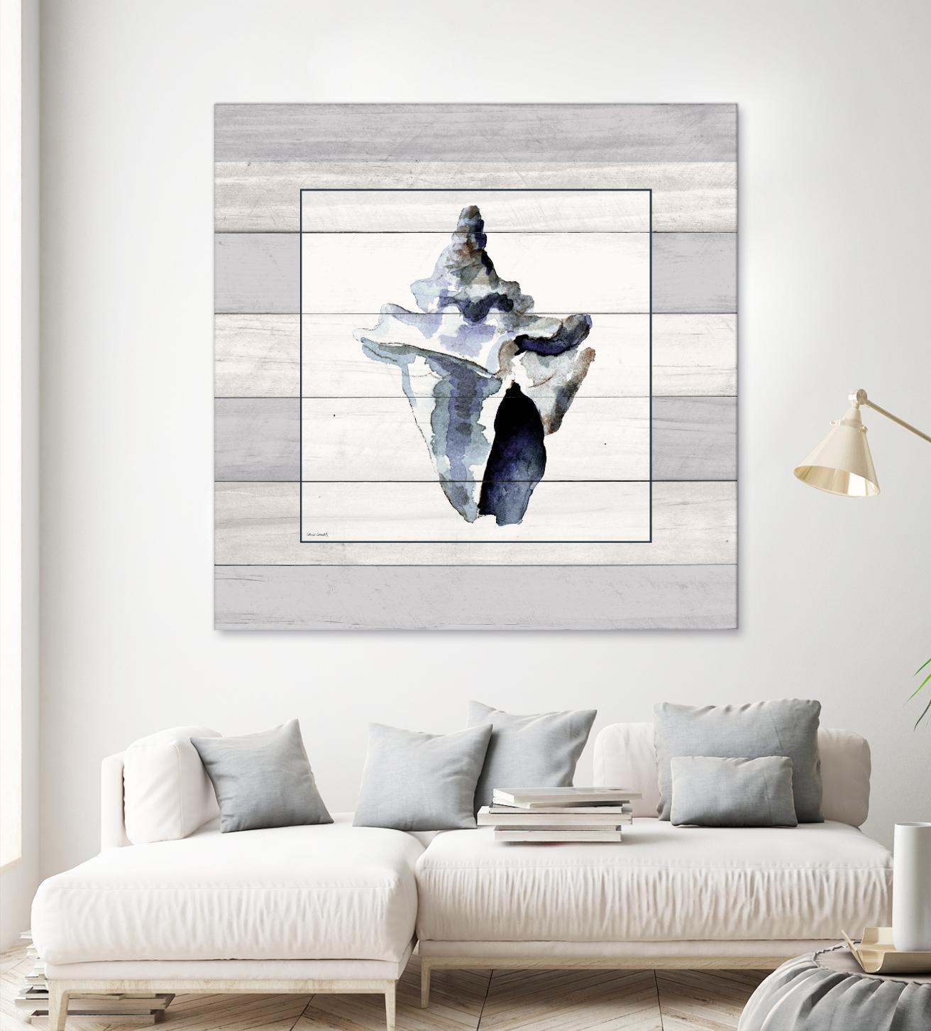 Muted Blue Sea Conch On Wood by Lanie Loreth on GIANT ART - coastal
